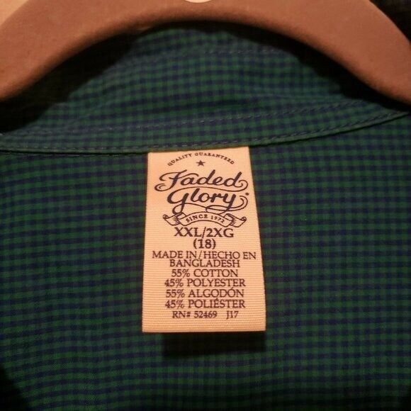 Faded Glory Womens Sz 2XL Blue Green Checks Long Sleeve Button Down Blouse - Picture 2 of 9
